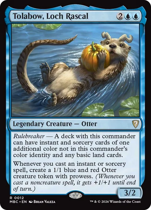 Tolabow, an otter floating on a lake with a pumpkin